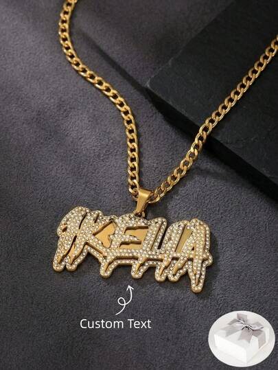 Mặt dây chuyền khắc tên bằng thép không gỉ cá nhân hóa, mặt dây chuyền chữ lồng lấp lánh, mặt dây chuyền chữ viết theo yêu cầu, quà tặng trang sức cho nam và nữ, trang sức khắc tên đôi theo yêu cầu cho các cặp đôi và các bà mẹ.