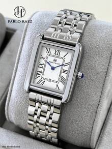 Pablo Raez Original Charming Classic Unisex Wristwatch Stainless Steel Couple Watch Silver Non-Fading AAA Quality Premium Couple Watch Luxury New Design Fashion Watch Elegant Vintage Square Fashion Wristwatch Roman Numeral White Dial With Date Display Girls Popular Square Quartz Watch 50m Waterproof Solid Steel Band Butterfly Clasp Casual Cute Women's Watch Suitable For Teacher Girlfriend Mother Gift Daily/Work/Party Decoration Birthday Graduation Wedding Gift - Silver - View 13