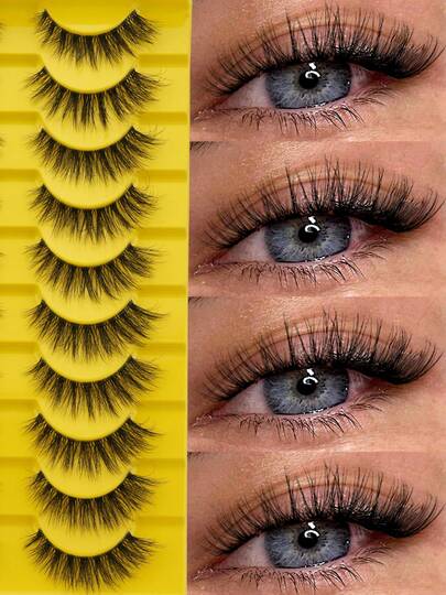 10 Pairs Of Luxurious Fluffy False Eyelashes - Thick, Wispy, 3D Volume, Reusable, Soft, Lightweight, Faux Mink Strip Lashes For Dramatic Eye Makeup Look