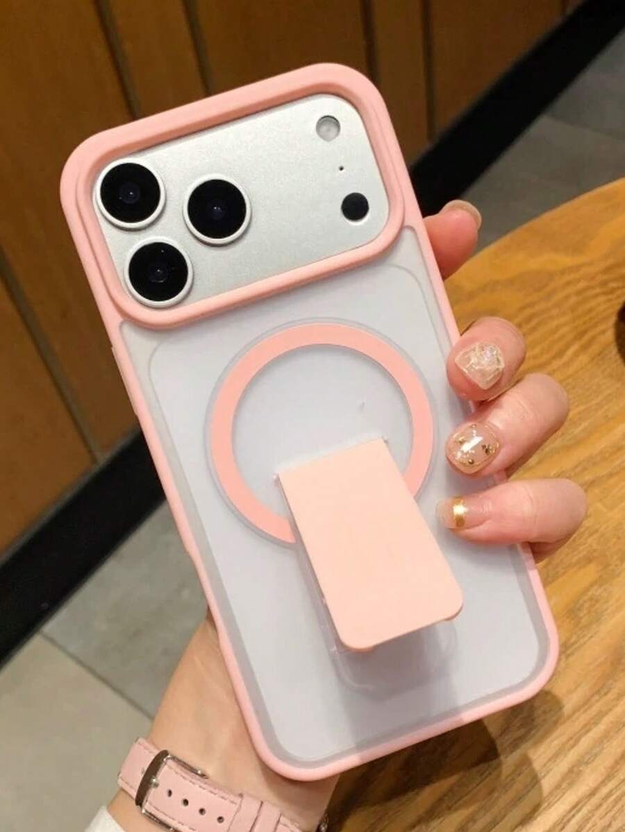 适用于 17/11/12/13/14/15/16/17 Pro Max/16 Plus/15 Pro 和三星 Galaxy S22/S23/S24/S25 Ultra 的奢华透明磁吸磨砂手机壳，带 Magsafe 支架和边框保护套 - 粉色 - 查看 1