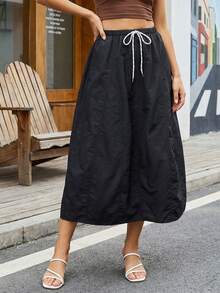 Y2K Cargo Maxi Skirt Women Drawstring Elastic Waist Solid Color Soft Breathable Long Midi Jogger Skirt Casual Going Out Party Date Vacation Beach Summer Faldas De Mujer Ropa Elegante - màu đen - Xem 3