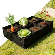 1pc 8-Pocket Fabric Raised Planter Box, Rectangular Plant Growing Bag, Breathable Planting Container - Black - View 7
