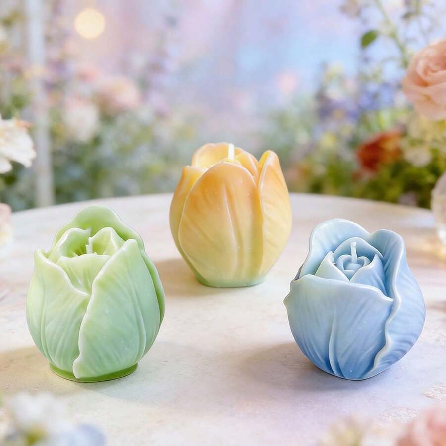 3/1pc Different Tulip Flower Silicone Mold, Handmade Soap DIY Candle Wax Melts Mold, Resin Mold, Gypsum Soft Clay Epoxy Resin Filler - Tulip - View 1