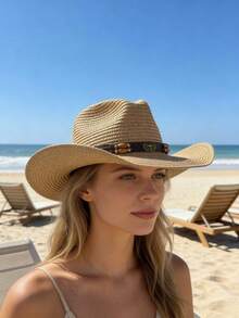 Mũ denim dệt dành cho nữ - Mũ rộng vành kiểu miền Tây, có khả năng chắn gió và chống tia UV. Thích hợp cho các chuyến đi biển, tiệc bãi biển, chụp ảnh, v.v. - Nhiều màu - Xem 3