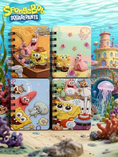 SpongeBob SquarePants 80页可爱方裤子主题螺旋笔记本，卡通文具，适合节日、生日、聚会、记账、工作、学习以及作为女性礼物。随机图案和颜色设计，适用于专卖店、毕业典礼、返校季。