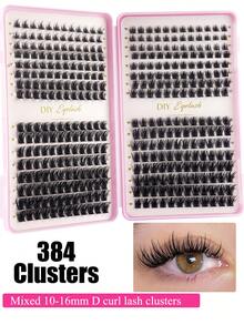 384 piezas Conjunto de pestañas postizas D-Curl esponjosas, incluye tutorial de pestañas para principiantes, pestañas postizas segmentadas gruesas y voluminosas, con pegamento, líquido fijador, pinzas, espejo de aumento, reutilizables, lashes individuales de gran capacidad, mezcla de pestañas suaves y naturales, crea maquillaje de ojos 3D dimensional, adecuado para DIY en casa, viajes, transporte diario, fiestas, bodas, maquillaje de novia y talla grande - Multicolor - Ver 5
