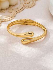 3pcs/Set Minimalist Geometric Asymmetrical Teardrop Shaped Metal Bangle Bracelet Set, Thick Solid Gold-Tone Alloy Material, Suitable For Women - 金色 - 查看 7