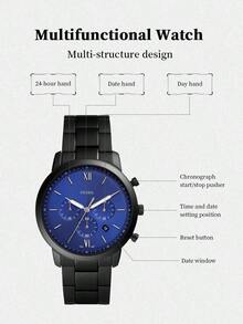 Fossil Đồng hồ nam Quartz mặt đen 44mm, dây thép không gỉ, chống nước 50M, kiểu dáng tối giản (FS5698) - Màu xanh lam - Xem 5