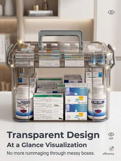 Caja de almacenamiento transparente con tapa abatible, a prueba de polvo y humedad, adecuada para medicamentos, cosméticos, máscaras, artículos de papelería