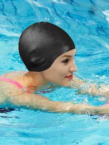 1pc Professional Silicone Waterproof Swimming Cap - Double Ear Coverage Design, Suitable For Adults And Long Hair, Anti-Slip And Durable - Multicolor - View 6