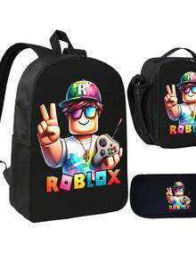 [Back-To-School Essential Set] Large-Capacity Backpack + Pencil Case + Lunch Bag (3-Piece Set) - Multi-Functional Compartments,Water-Resistant & Durable Fabric - Black - View 1