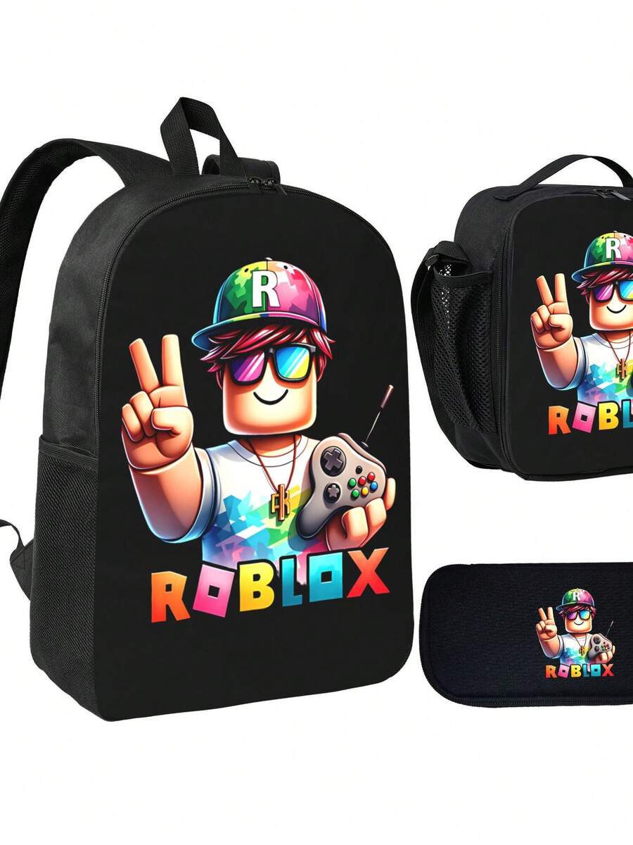 [Back-To-School Essential Set] Large-Capacity Backpack + Pencil Case + Lunch Bag (3-Piece Set) - Multi-Functional Compartments,Water-Resistant & Durable Fabric - Black - View 1