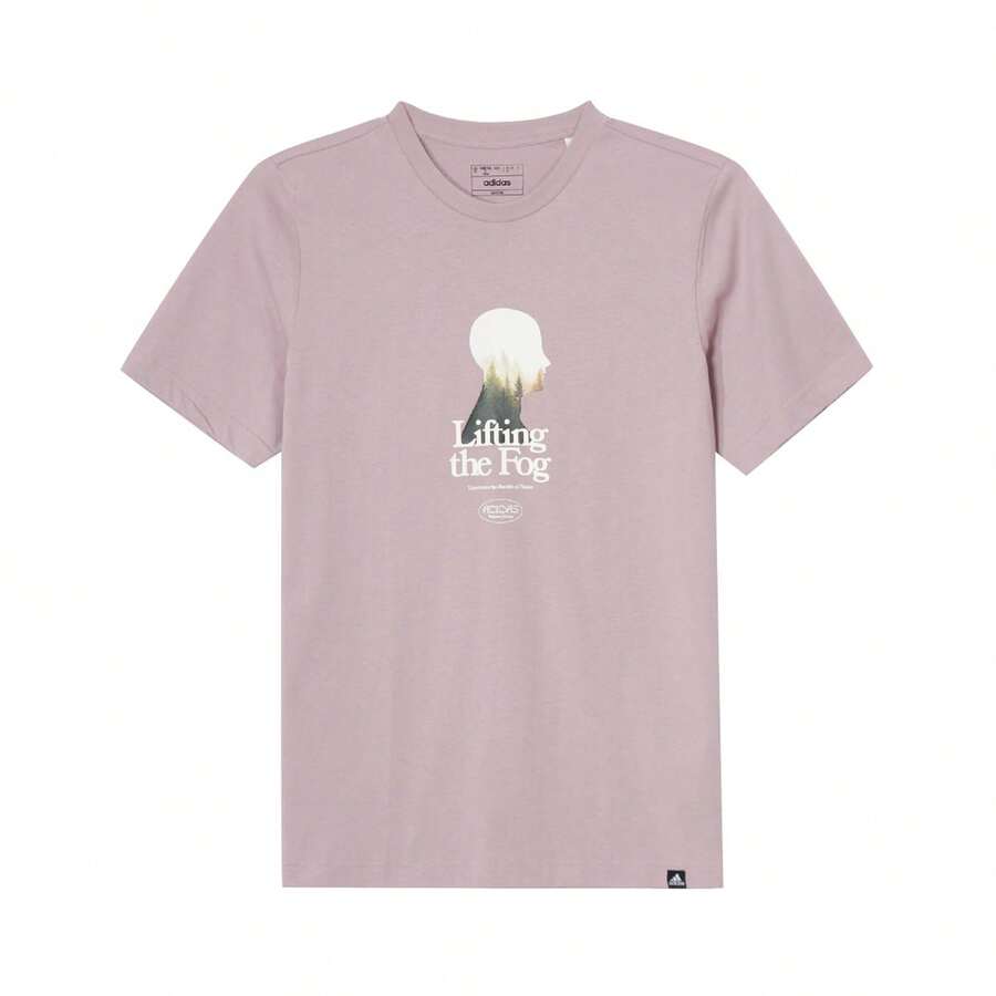 Adidas Camiseta de manga corta con estampado de patrón vintage, transpirable, de moda para hombres, cómoda y casual, versátil de cuello redondo IM8264, primavera/verano - Rosa púrpura - Ver 1