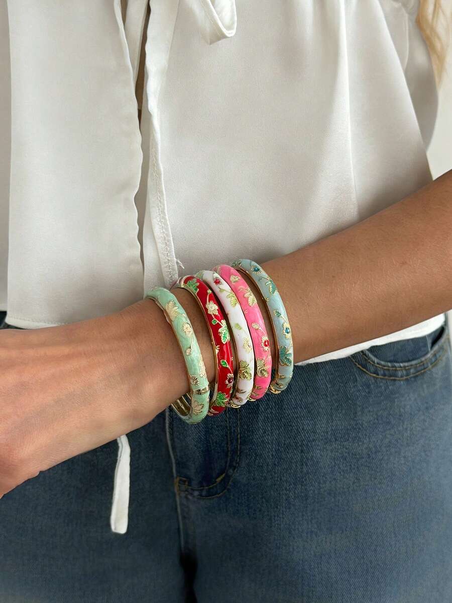 1 chiếc vòng tay hợp kim kiểu Bohemian hình vòng cung hình học, họa tiết hoa nhỏ giọt, thanh lịch, thời trang thường ngày, phù hợp cho tiệc tùng, hẹn hò, đi biển, quà tặng sinh nhật, ngày lễ cho nữ. - vòng đeo tay - Xem 1