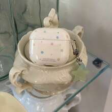 星形简约乳白色星形装饰耳机保护套，兼容 Pro 3、新款 Pro 2、可爱 Apple 4 简约款 3，女士个性化半耳机保护套 - 乳白色 - 查看 5