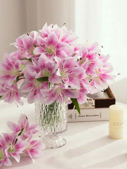 3pcs Artificial Tiger Lily Silk Flowers, 36cm Fake Lavender Lily Flowers, For Wedding, Birthday Party, Dining Table, Garden, Bridal Bouquet, Classroom Decor, Wedding Bouquet, Home Party, Indoor Vase, Hotel Office Floral Decor, Outdoor Garden Decor (Lavender)