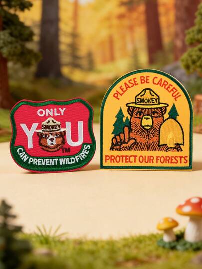 RHUAGYP 1 miếng vá thêu hình gấu rừng, huy hiệu chủ đề cháy rừng cổ điển, miếng vá phong cách thiên nhiên cắm trại ngoài trời, có thể ủi hoặc may lên áo khoác, ba lô, mũ để trang trí DIY.