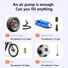 WEEME 1pc Portable Tire Inflator With Auto Shut-Off And LED Light, Quickly Inflates Car Tires, Bicycle Tires, Motorcycle Tires, Balls And Other Inflatable Items, Also Functions As A Power Bank - Black - View 10