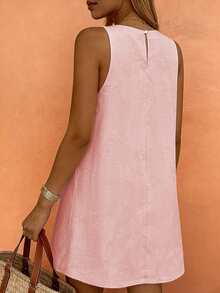 Starfish 女士时尚百搭简约优雅卡其色圆领无袖连衣裙，适合春夏通勤穿着，粉色 - 粉色 - 查看 4