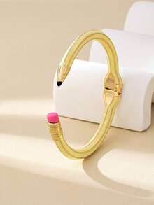 1pc Fashionable Zinc Alloy 3D Pencil Shaped Expandable Bangle Bracelet, Suitable As Back To School, Holiday, Teacher, Student, Couple Gift - 黃色 - 查看 8