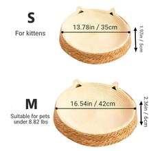 1 pieza Cama rascador de gato de ratán 2 en 1, cama para mascotas tejida a mano con cuerda de algodón y junco, nido de gato transpirable y refrescante para el verano, sofá para gatos resistente a arañazos, compatible con cojín suave y almohadilla de hielo, sofá para mascotas para todas las estaciones para gatos y perros pequeños, ideal para hogares con varias mascotas - Beis - Ver 8