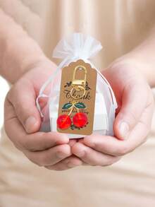 1/5/10pcs Resin Simulated Cherry Keychains Gift Set,Includes Pink Thank You Tags,Organza Bags, And Cherry Keychains,Suitable For Gift Packing,Party Decorations, Event Giveaways - Multicolor - View 2