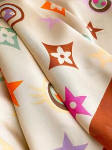 1pc Elegant Faux Silk Scarf With Pentagram Print, Versatile Shawl For Sun Protection, Fashion Accessory For Daily Use,Beach,Holiday - Apricot - View 4
