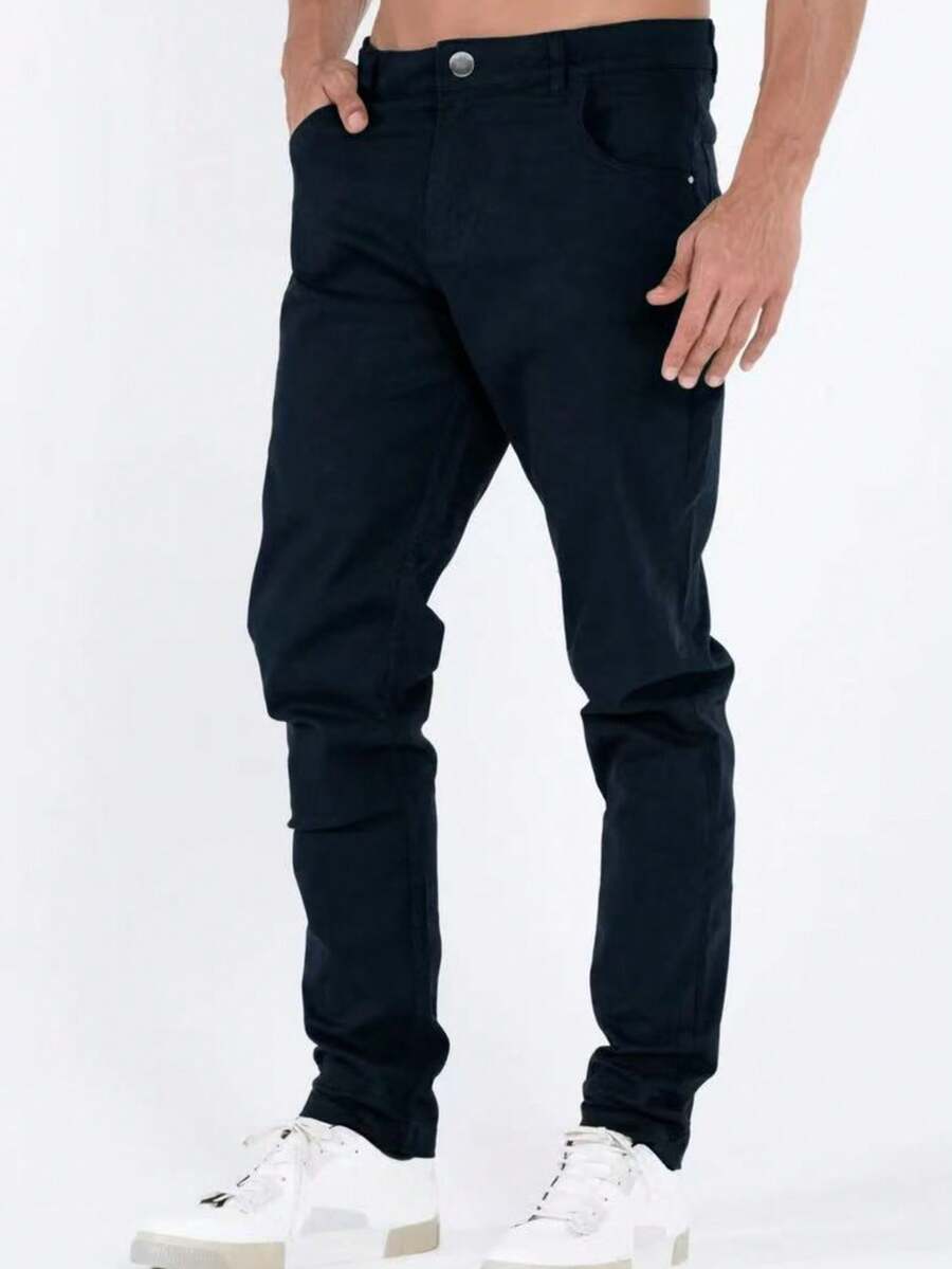 Men's Slim Fit Dress Pants With Welt Pocket And Lycra - 藏蓝色 - 查看 1