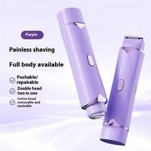 Electric Bikini Trimmer Womens Painless Shaver USB Rechargeable 2 In 1 Dual Head Gentle Hair Removal For Pubic Area Face Underarms Legs Sensitive Skin - 紫羅蘭色 - 查看 8