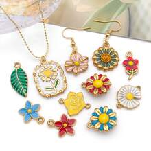 2件装镀金不锈钢珐琅花叶吊坠，高品质可爱DIY工艺品配件，适用于项链、手链、珠宝制作 - 彩色 - 查看 4