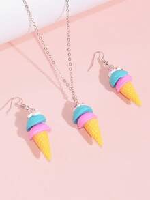 Juego de 3 piezas/Set de joyería con colgante de helado y paleta de postre, collar y pendientes, accesorios de arcilla blanda con diseño de dibujos animados dulce de verano para atuendo de fiesta - Multicolor - Ver 14