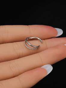 1PC 16G Surgical Titanium Gold Double Cartilage Hoop/Paved CZ Double Conch Hoop/Helix Earring/Septum Hoop/Nose Piercing/Single Pierced Hoop Earring - Double-loop Single Row - View 5