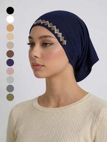 1 chiếc khăn trùm đầu bằng vải jersey màu trơn đính đá lấp lánh dành cho nữ, kiểu dáng bandana, mũ ống thời trang đính kim cương, phụ kiện hijab, mũ hijab đa năng phù hợp cho mọi mùa, mùa hè, đi biển. - Mũ lưỡi trai nhiều màu - Đính đá dập nổi - Xem 7