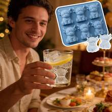 1PCS Mini Highland Cow Ice Cube Mold, 3D Cute Cattle Silicone Ice Cube Trays For Whiskey Cocktails Beer Coffee & Drinks Party, Reusable Animal Dessert Mold, Easter Gifts For Friends & Cow Lovers (6-Cavity) - Blue - View 4