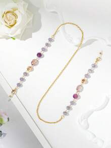 1pc New Gold Crystal Rhinestone Glass Fashion Accessory Hanging Chain, Minimalist Luxury Lightweight Eyeglass Chain - Purple-479 - View 4