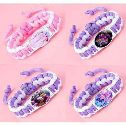 1 Stück Cartoon-Charakter Kollaboration Armband, K-Pop Stil, rosa mehrschichtiges geflochtenes Material, verstellbares Armband, mädchenhaftes Tages-Accessoire, exklusives Geschenk für K-Pop Fans und Anime-Enthusiasten, zufällige Farbe