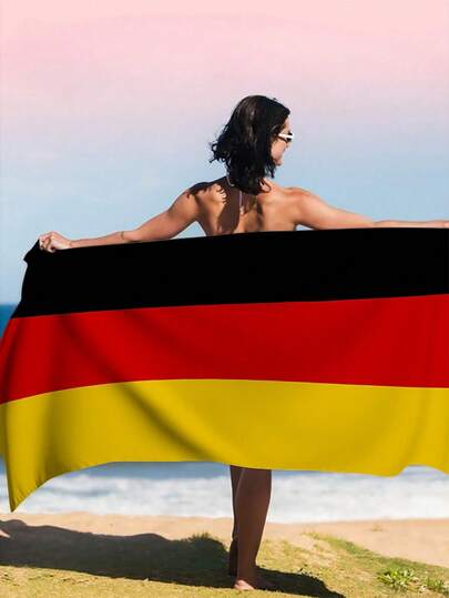 1条世界杯德国国旗沙滩巾 - 黑红黄德国国旗图案沙滩巾，速干柔软沙滩毯，爱国球迷必备，适用于世界杯、夏季、海滩旅行、度假、泳池日和体育赛事