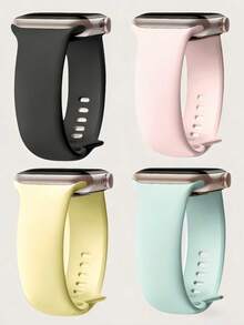 4pcs Multi-Color Silicone Watch Bands Compatible With Apple Watch Series 11/10/9/8/7/6/5/4/3/2/1/Ultra, 38mm 40mm 41mm 42mm 44mm 45mm 46mm 49mm Sizes, Soft Comfortable Sports Watch Bands, Fashionable Versatile Daily Wear Accessories For Men And Women - 4pcs Black/Grey Pink/Creamy Yellow/Fluorite Green - View 8