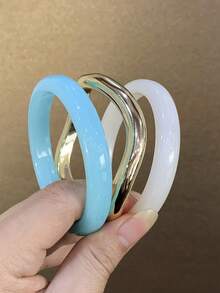 三件套优雅复古手链，时尚简约设计，适合休闲佩戴，女士时尚饰品，亚克力材质，无镶嵌，适合全年日常及派对场合佩戴（最高品质产品）（购买前请测量您的手掌尺寸，以确保尺寸合适） - 彩色 - 查看 1