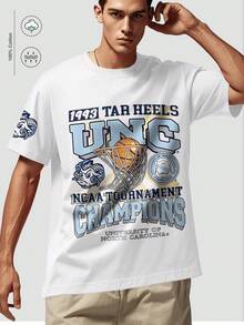 The Mascot Portrait Of The University Of North Carolina Basketball Team, "1993 TAR HEELS," Commemorates The  Tournament, A College Basketball Commemorative Theme T-Shirt, A UNC Rams Mascot Pattern T-Shirt, And A Must-Have Outfit For Sports And Culture Enthusiasts 100% Pure Cotton T-Shirt With Youthful And Fashionable Design. Very Suitable For Casual Wear And Street Style Dressing. They Are Excellent Gifts For Friends And Family. - trắng - Xem 2