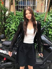 韩式极简波点修身蕾丝边吊带背心，休闲白色夏季款 - 白色 - 查看 8