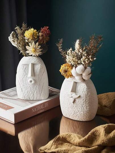 Face Vase Set (1 Piece) – White Resin Vase With Abstract Face Design, Suitable For Walls, Bedrooms, Modern Farmhouse Style Decor, Living Rooms, Coffee Tables, And Offices.