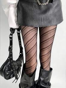 Quần tất lưới họa tiết sọc chéo lượn sóng phong cách Gothic Y2K dành cho nữ, quần tất lưới khoét lỗ màu đen gợi cảm, tất co giãn họa tiết hình học cho phong cách đường phố Punk, câu lạc bộ, tiệc tùng, Halloween, cosplay. - Nhiều màu - Xem 2