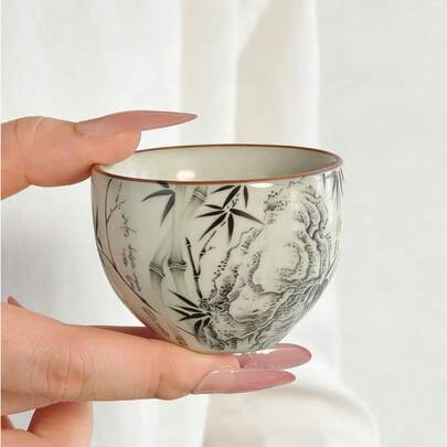 1/2/4/6pcs Ceramic Tea Cups, Vintage Household & Guest Tea Cups, Kung Fu Tea Cups, Black Tea Cups, Water Cups, Espresso Cups, Gift Cups, Suitable For Daily Use, Gatherings, Parties