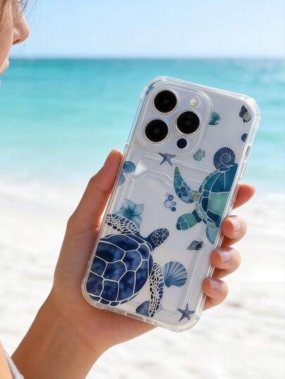 Ocean 1pc Transparent Anti-Drop Airbag Phone Case With Card Slot, Ocean Turtle Pattern Compatible With Apple 17 Promax, 17 Air, 17 Pro, 17, 16 Promax, 16 Plus, 16 Pro, 16, 15 Promax, 15 Plus, 15 Pro, 15, 14 Promax, 14 Plus, 14 Pro, 14, 13 Promax, 13 Pro, 13, 12 Promax, 12 Pro, 11 Promax, 11 Pro, 11, XS Max, XR, X/XS, 7 Plus, 8 Plus, And Galaxy S10, S21, S22, S23, S24, S25, S26, Note20