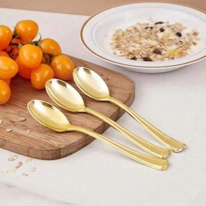 Gold Tableware Set, Suitable For Cakes, Salads, Pasta, Desserts, Appetizers, Ideal For Birthdays, Weddings, Parties, Family Gatherings, Team Building, Outdoor BBQs, Camping, Banquets, Mother's Day, Christmas And Other Occasions. The Set Includes A Full Set Of Cutlery, Spoons And Kitchen Utensils.