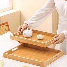 1 khay gỗ tre có tay cầm, khay đựng đồ ăn sáng dùng trên giường, phòng khách, nhà bếp, phòng ăn, quà Giáng sinh. - 1 chiếc - Xem 2