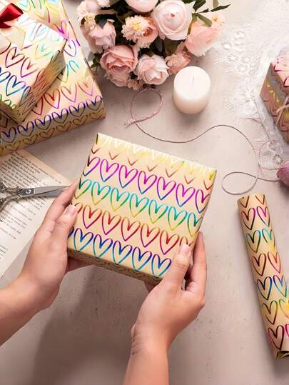 1 rollo de papel kraft con diseño de corazones vibrantes, con un patrón de corazones vívido, adecuado para fiestas de cumpleaños, bodas, Día de la Madre, San Valentín y otras celebraciones. Tamaño: 17 pulgadas x 9.84 pies.