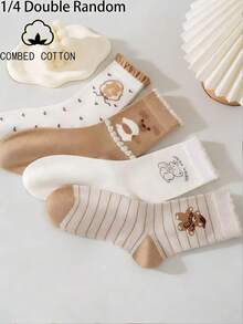 1/4 đôi tất cổ ngắn bằng vải flannel hình gấu dễ thương có bèo nhún - Nhiều màu - Xem 4