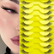 10-Pair Set Of Half-Strip False Eyelashes, Featuring Transparent And Black-Line Stem Designs For A Natural Cat-Eye Effect.Mixed Lengths Of 5-13mm, Made From Soft Faux Mink Material.Multi-Pair Packaging Suitable For Daily Wear And Various Special - HG-a08-yellow - View 7